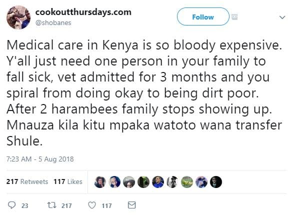 Cookoutthursdays.com shobanes follow medical care in kenya is so bloody expensiv