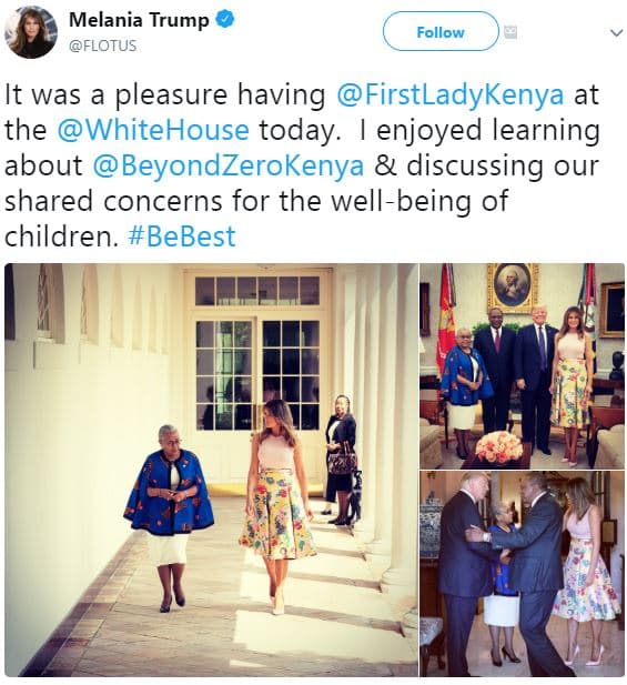 Melania trump flotus follow it was pleasure having firstladykenya at the whiteho