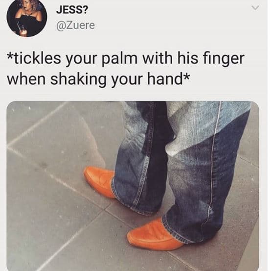 Jess? zuere tickles your palm with his finger when shaking your hand