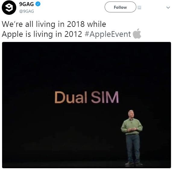 9gag 9gag follow we're all living in while apple is living in appleevent dual si