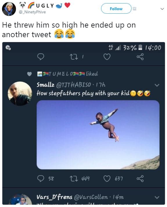 Ug ly _ninetyphive follow he threw him so high he ended up on another tweet 32 1