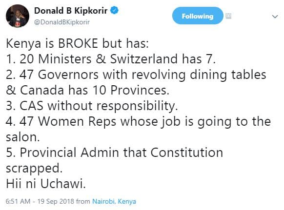Donald b kipkorir donaldbkipkorir following kenya is broke but has 1. 20 ministe