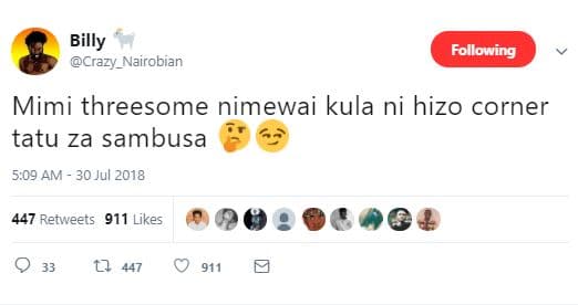 Billy crazy_nairobian following mimi threesome nimewai kula ni hizo corner tatu