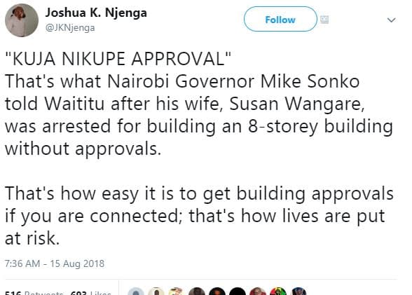 Joshua k. njenga jknjenga follow kuja nikupe approval that's what nairobi govern