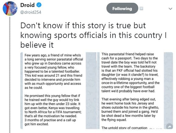 Droid droid254 following don't know if this story is true but knowing sports off