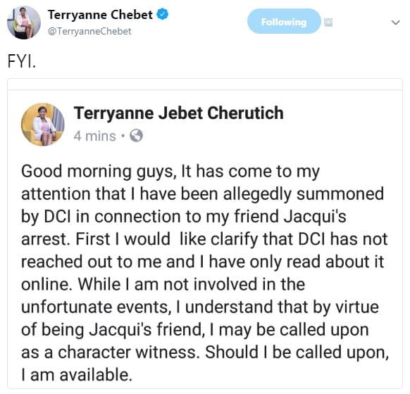 Terryanne chebet terryannechebet following fyi. terryanne jebet cherutich 4 mins