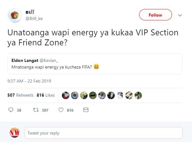 Bıre billl_ke follow unatoanga wapi energy ya kukaa vip section ya friend zone?
