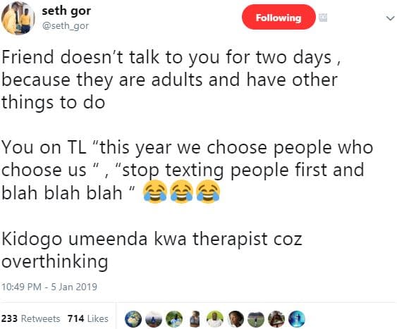 Seth gor seth_gor following friend doesn't talk to you for two days because they