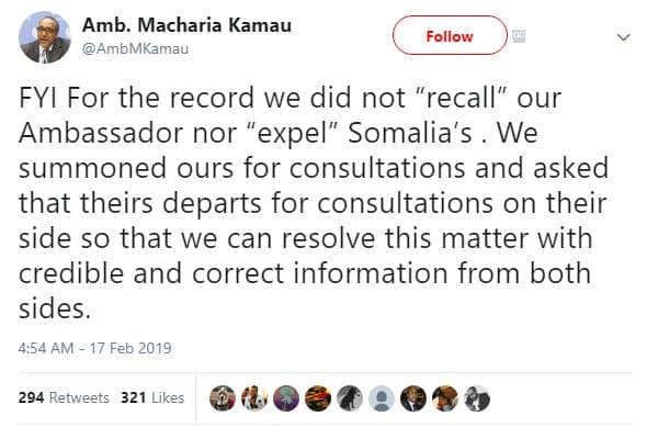 Amb macharia kamau ambmkamau follow fyi for the record we did not recall our amb