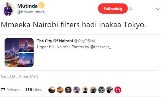 Mutinda brianmutinda following mmeeka nairobi filters hadi inakaa tokyo. the cit