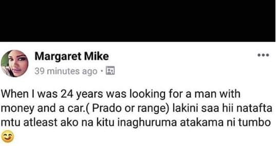 Margaret mike 39 minutes ago when was 24 years was looking for a man with money