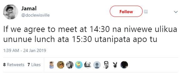 Jamal doclewisville follow if we agree to meet at 14.30 na niwewe ulikua ununue
