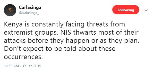 Carlasinga kalasinga following kenya is constantly facing threats from extremist