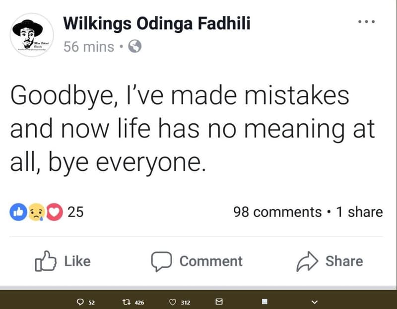 Wilkings odinga fadhili 56 mins goodbye ive made mistakes and now life has no me