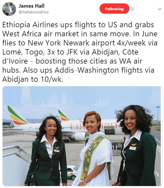 James hall hallaboutafrica following ethiopia airlines ups flights to us and gra