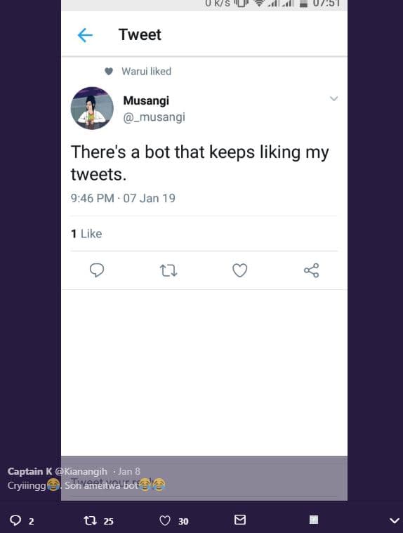 Ukis 021 tweet warui liked musangi musangi there's a bot that keeps liking my tw