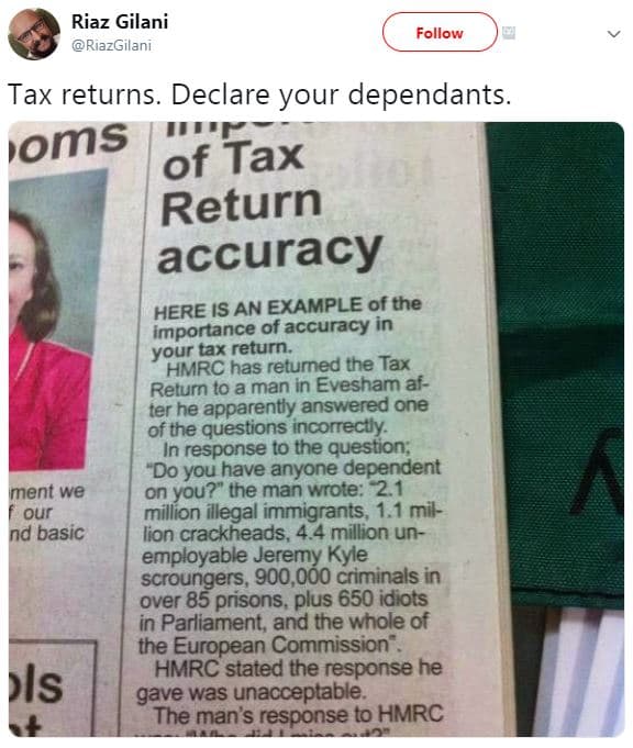 Riaz gilani riazgilani follow tax returns. declare your dependants. voms of tax