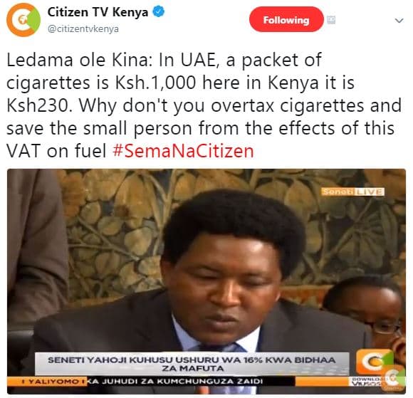 Citizen tv kenya citizentvkenya following ledama ole kina in uae, a packet of ci