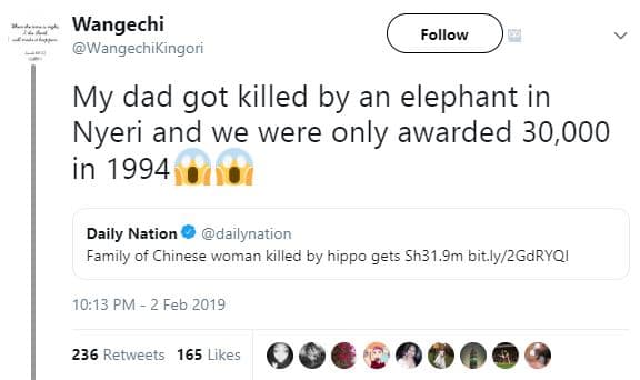 Wangechi wangechikingori follow my dad got killed by an elephant in nyeri and we