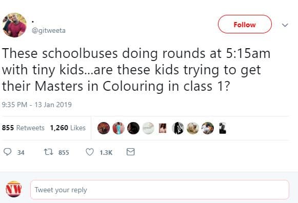 Follow gitweeta these schoolbuses doing rounds at 515am with tiny kids.are these