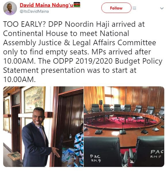 David maina ndung'u itsdavidmaina follow too early? dpp noordin haji arrived at