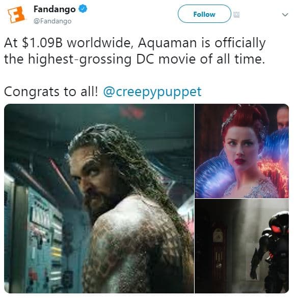 Fandango fandango follow at 1.09b worldwide aquaman is officially the highestgro