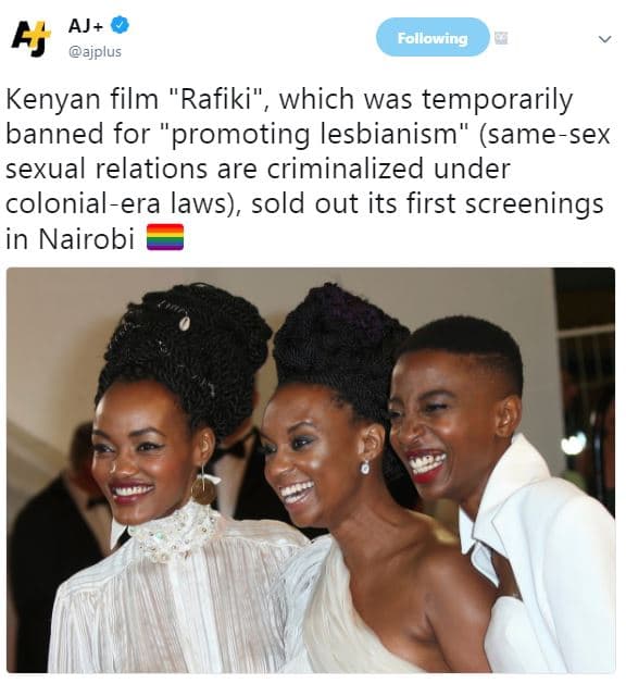 Aj ajplus a folllowing kenyan film rafiki' which was temporarily banned for prom