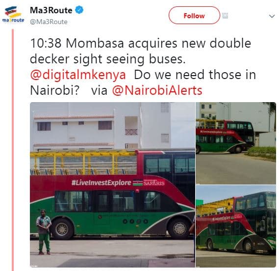 Ma3route oure ma3route follow 10.38 mombasa acquires new double decker sight see