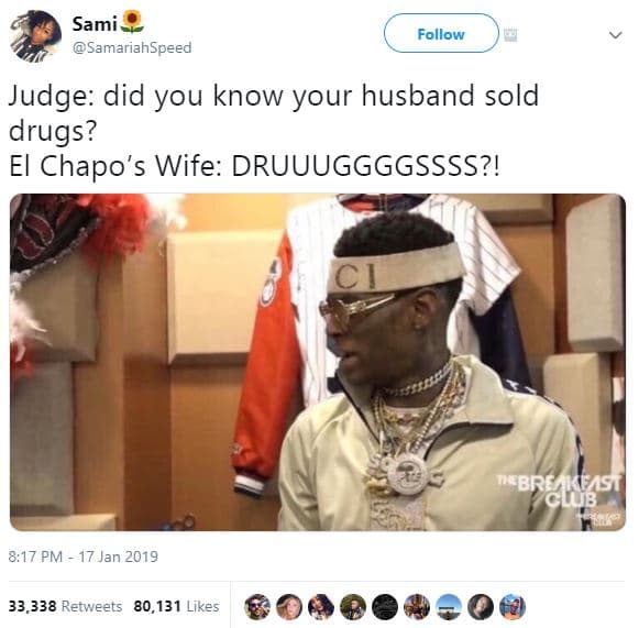 Sami samariahspeed follow judge did you know your husband sold drugs? el chapo's