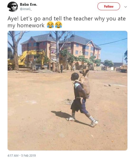 Baba eve josag follow aye! let's go and tell the teacher why you ate my homework