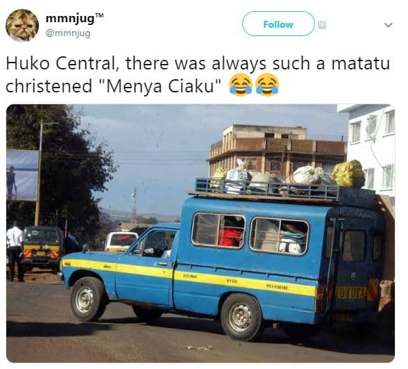 Mmnjug mmnjug follow huko central, there was always such a matatu christened men