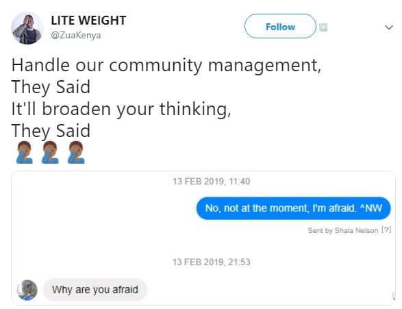 Lite weight zuakenya follow handle our community management they said it'il broa