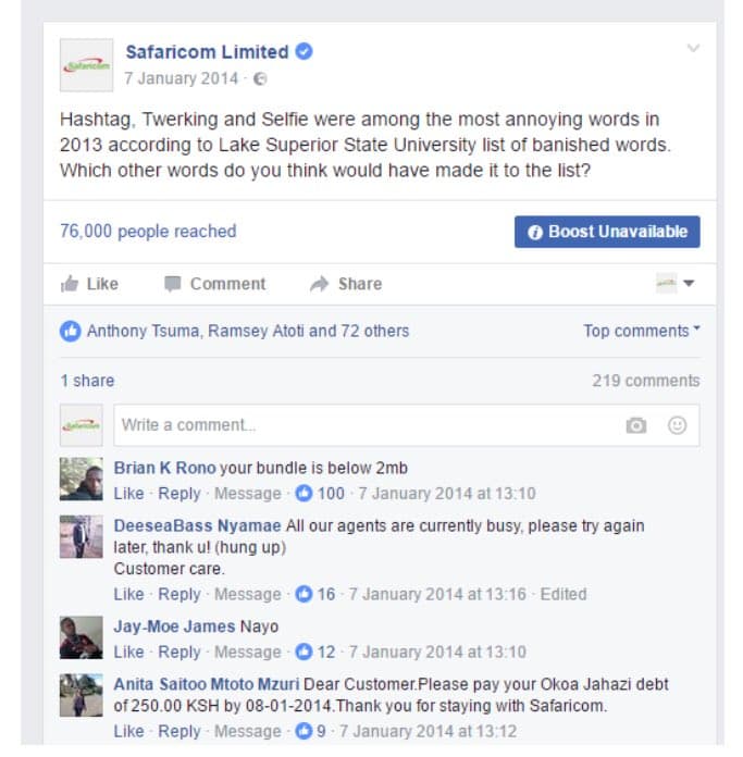 Safaricom limited january hashtag twerking and selfie were among the most annoyi
