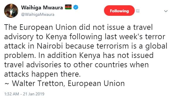 Waihiga mwaura waihigamwaura following the european union did not issue a travel