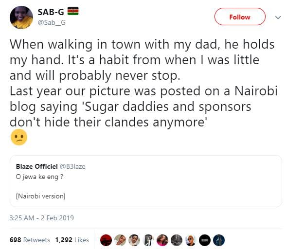 Sabg sab__g follow when walking in town with my dad he holds my hand. it's habit