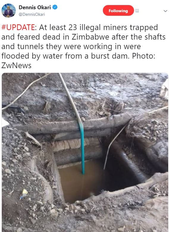 Dennis okari dennisokari following update at least 23 illegal miners trapped and