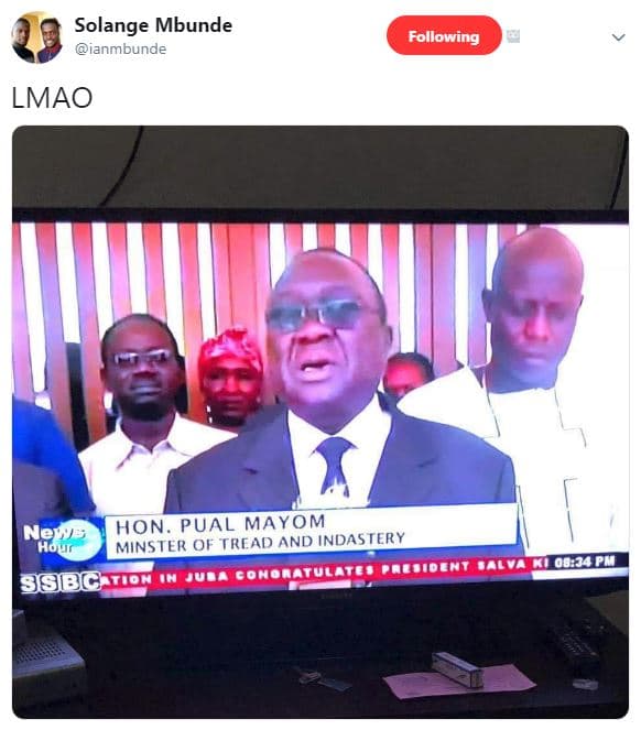 Solange mbunde ianmbunde following lmao hon pual mayom nev hour minster of tread