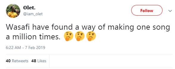 Olet. iam olet follow wasafi have found a way of making one song million times.