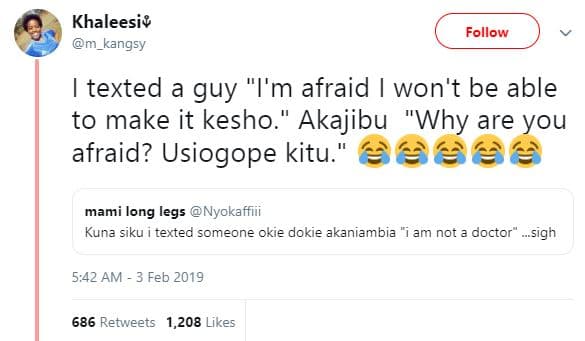 Khaleesiv m_kangsy follow texted a guy 'i'm afraid won't be able to make it kesh