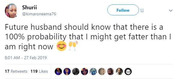 Shurii kimaroneema76 follow future husband should know that there is a 100 proba