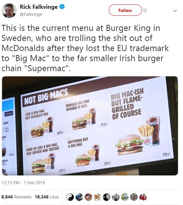 Rick falkvinge falkvinge follow this is the current menu at burger king in swede