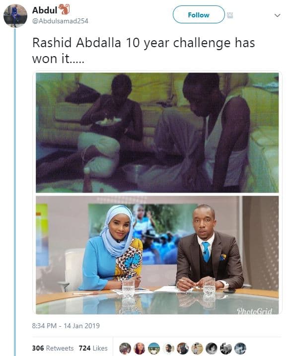 Abdul abdulsamad254 follow rashid abdalla 10 year challenge has won it. 8,34 pm