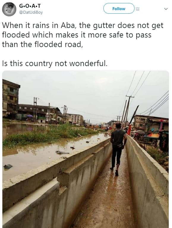 G.o.a.t datudiboy follow when it rains in aba, the gutter does not get flooded w