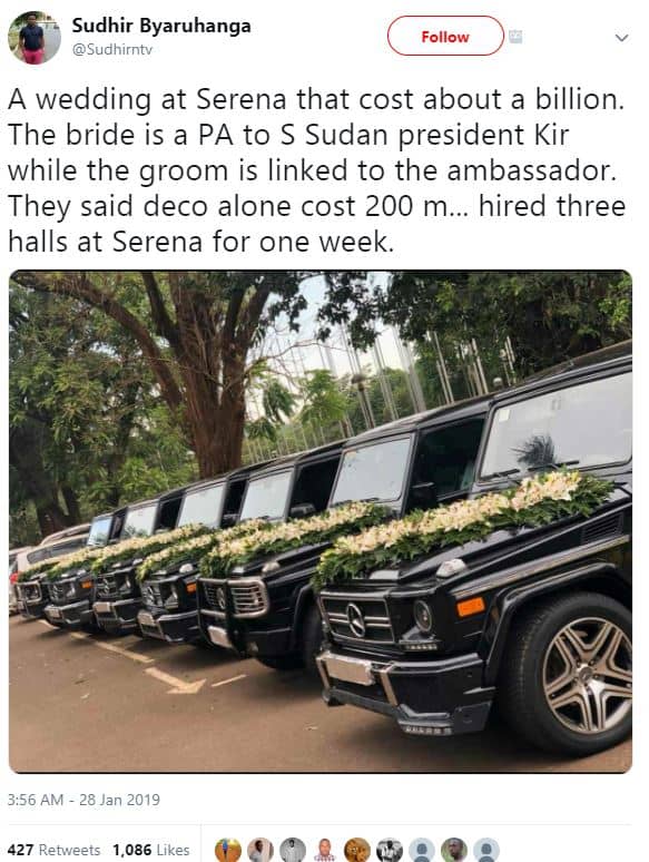Sudhir byaruhanga sudhirntv follow wedding at serena that cost about a billion.