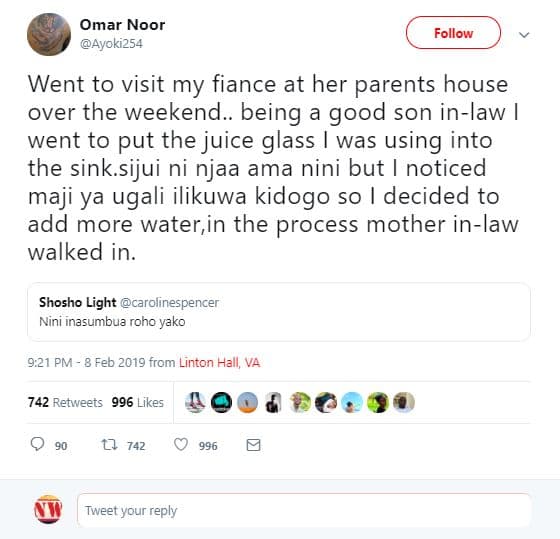 Omar noor ayoki254 follow went to visit my fiance at her parents house over the