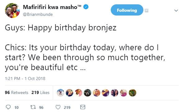 Mafirifiri kwa masho brianmbunde following guys happy birthday bronjez chics its
