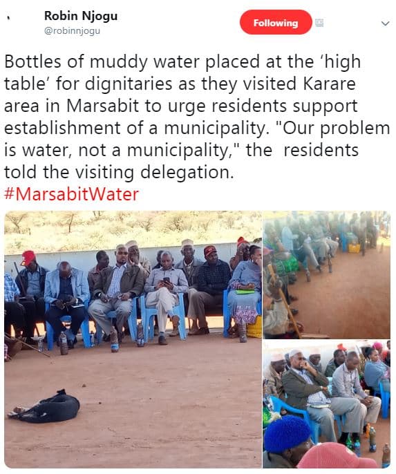 Robin njogu robinnjogu following bottles of muddy water placed at the 'high tabl