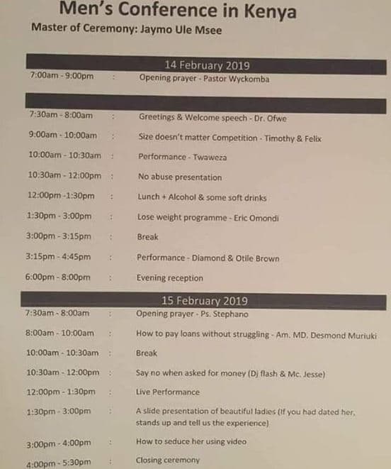 Men's conference in kenya master of ceremony jaymo ule msee 14 february opening