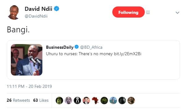 David ndii davidndii following bangi. businessdaily bd_africa uhuru to nurses th