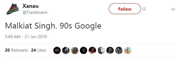 Xanau trackmann follow malkiat singh. 9os google 5.49 am 21 jan 20 retweets 24 l